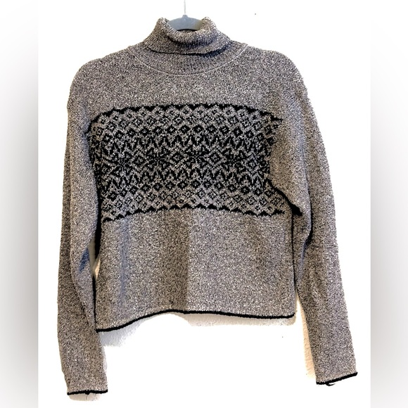 Jamie Scott Sweaters - Vintage Fair Isle Tight Knit Turtleneck Sweater Brown Black Accents Medium Size